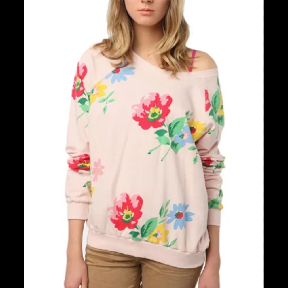 Truly Madly Deeply Urban Outfitters Floral Crewneck Sweatshirt Blush Pink EB3